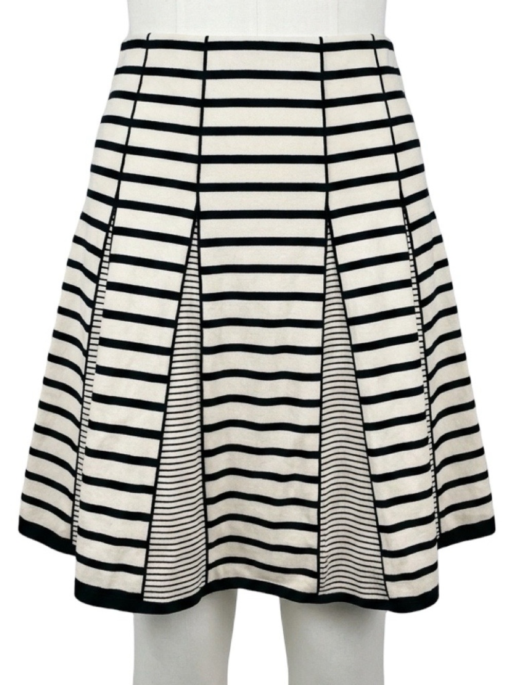 NANETTE LEPORE Black and White Striped Skirt, Size 8.